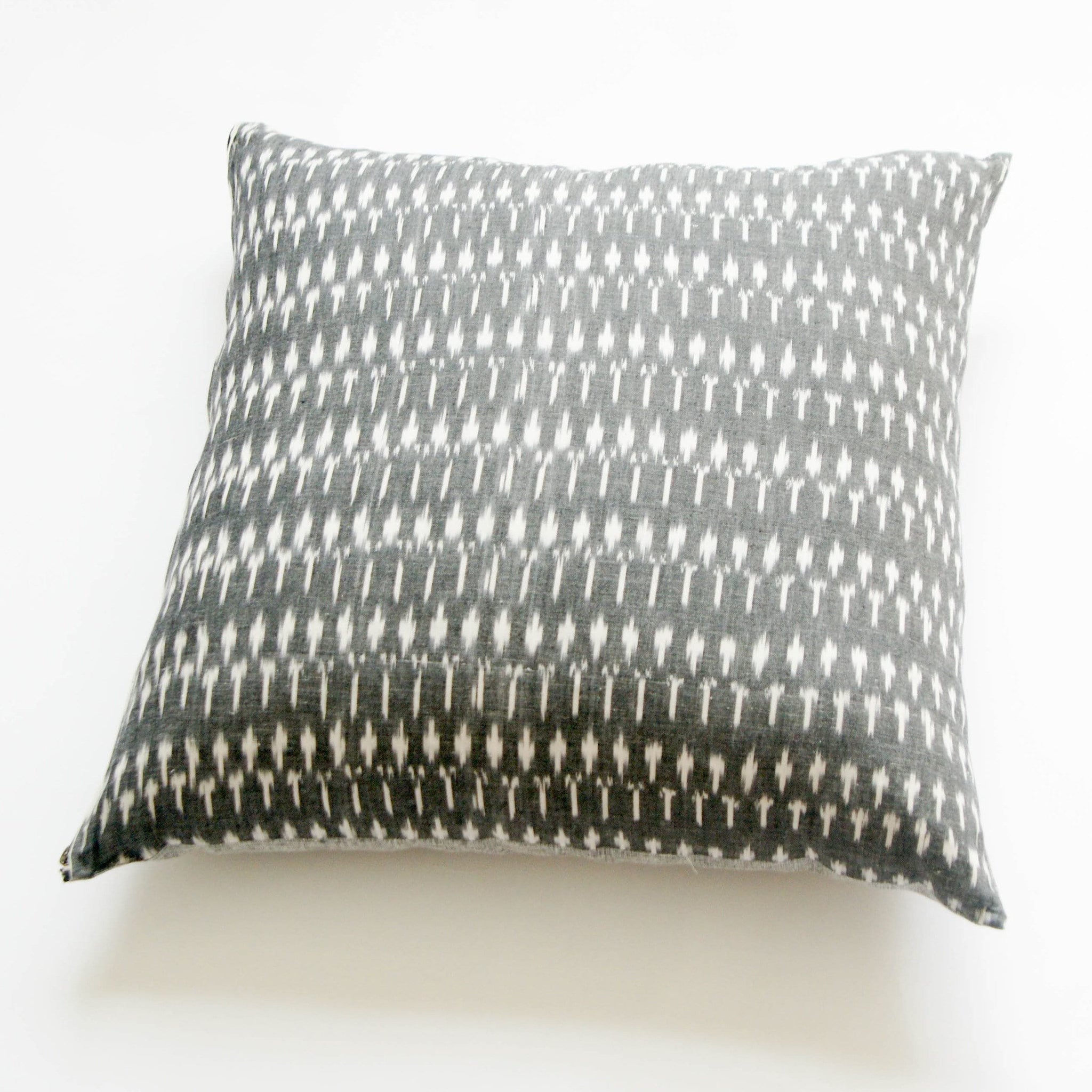 Grey White Dash Cotton Ikat Pillow 22 x 22