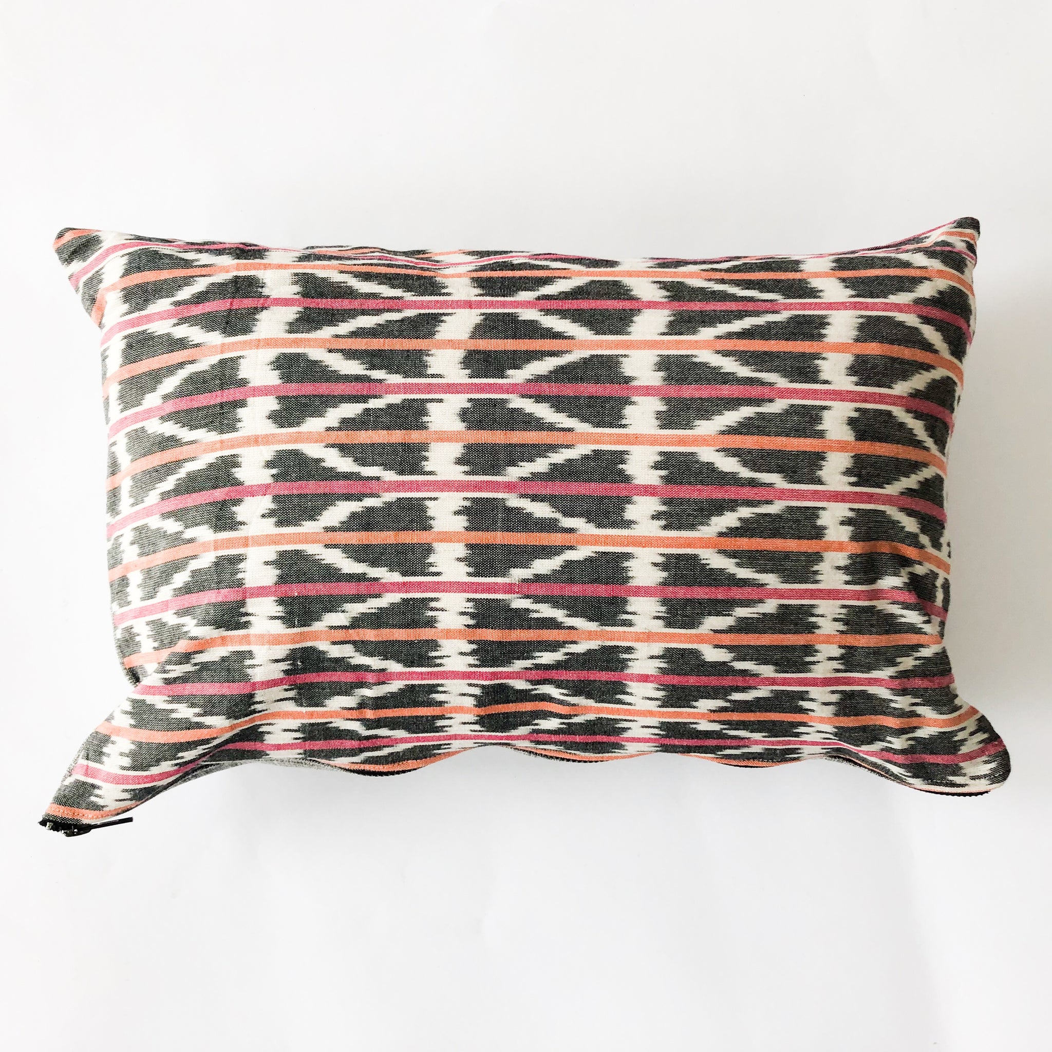Handwoven Cotton Ikat Throw Pillow Orange Pink Triangle Stripe
