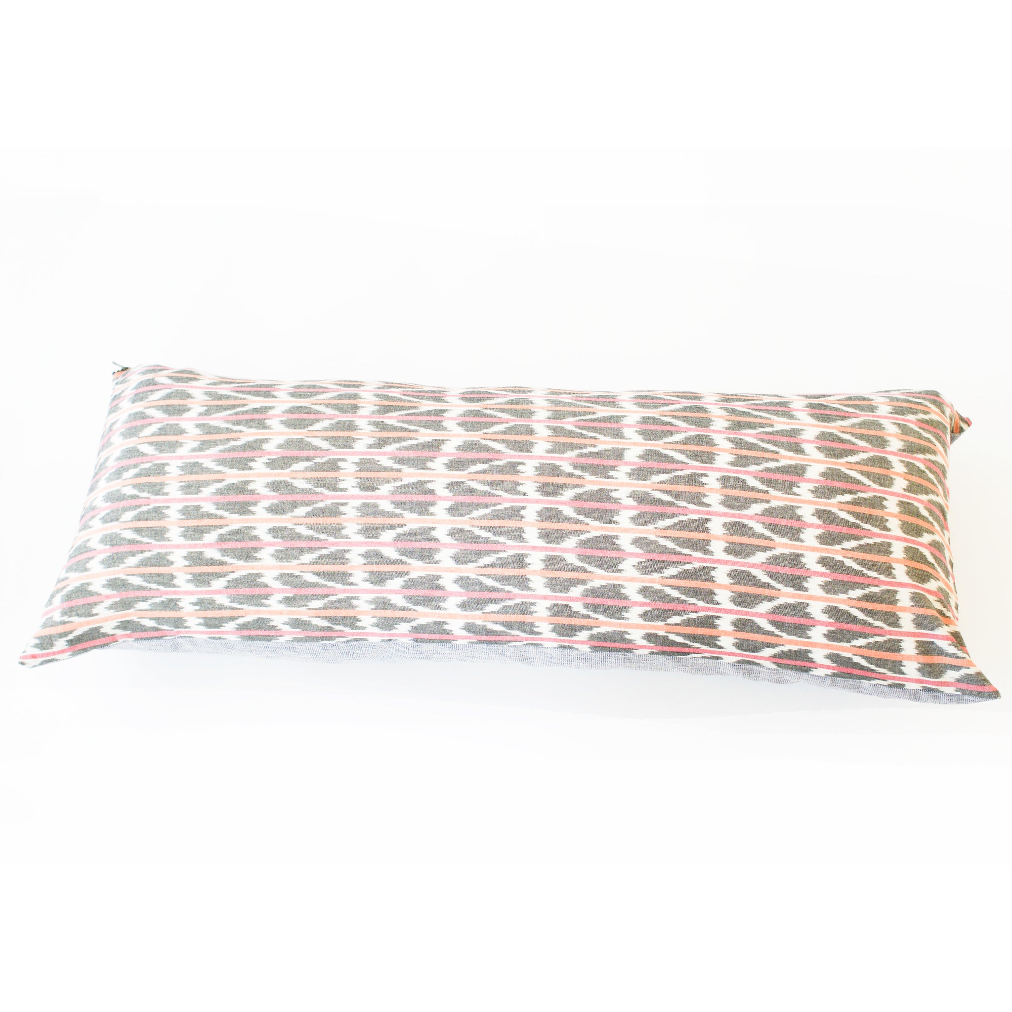 Orange Pink Ikat Triangle Stripe Jumbo Lumbar Toss Pillow 14 x 36