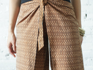 SOLD OUT Ikat Geo Stripe Wrap Shorts Terra Cotta Grey Ivory