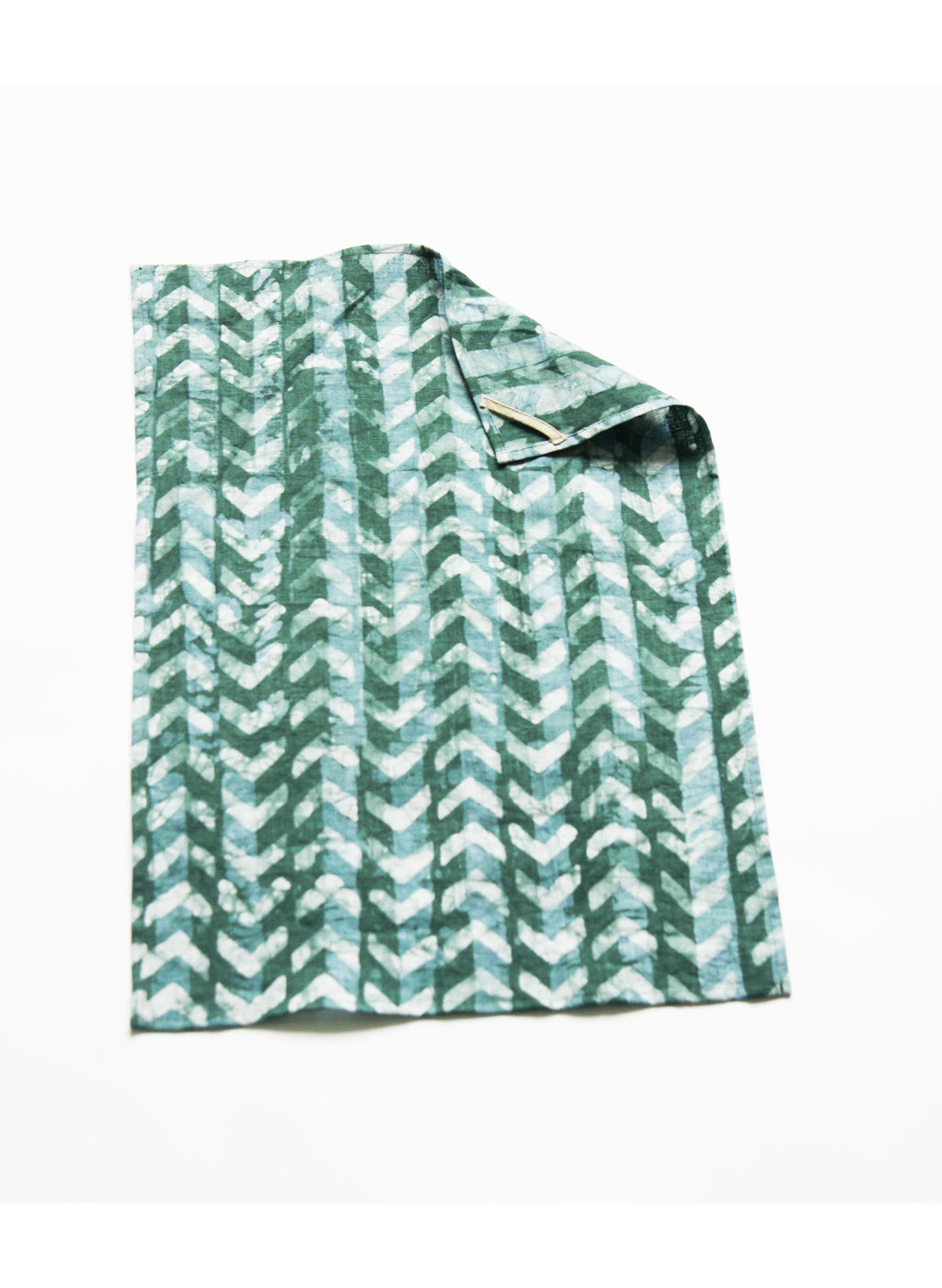 Teal Green Chevron Batik Linen Tea Towel