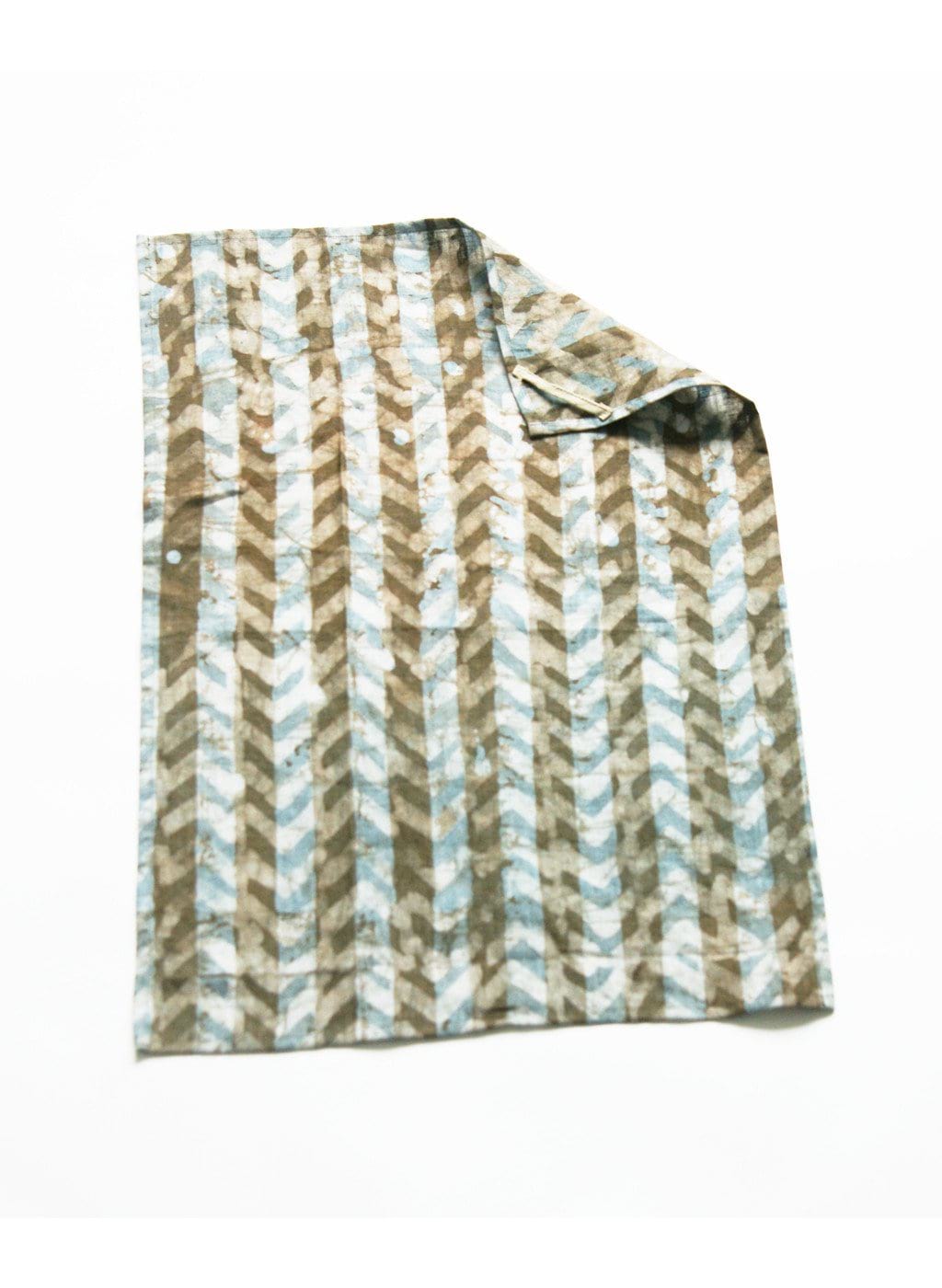 SOLD OUT : Brown Grey Linen Chevron Tea Towel Handprinted Batik