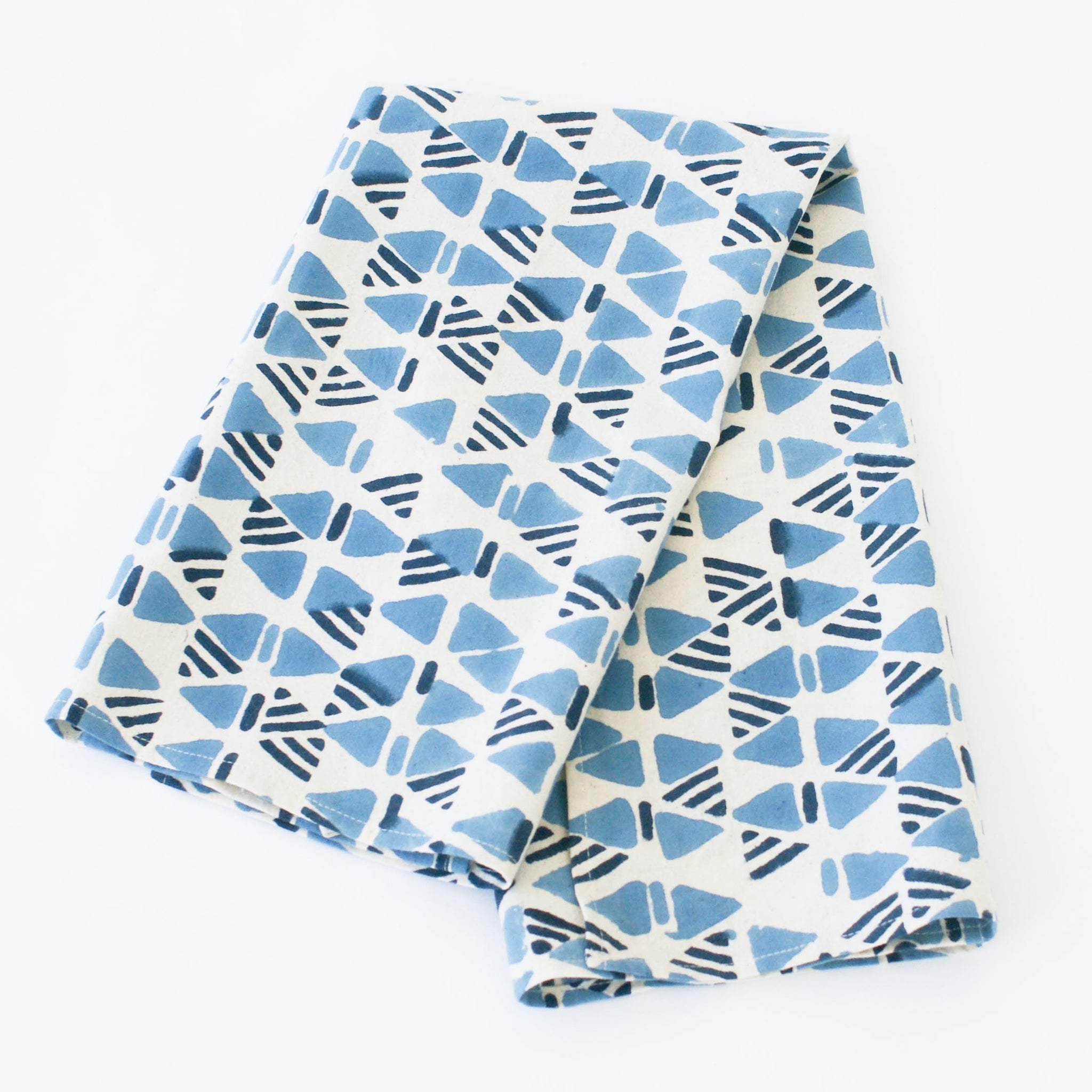 Indigo Blue Triangle Blockprinted Tea Towel