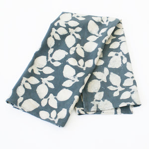 Grey Leaf Pattern Cotton Block Printed Tea Towel