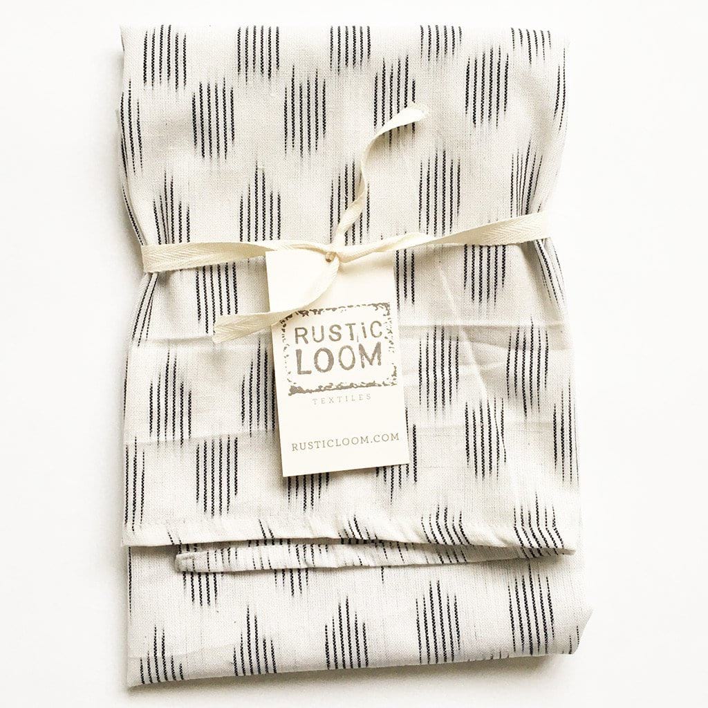 Cotton Woven Ikat Tea Towel White Modern Dot