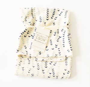 Blue + White Leaf Vine Cotton Blockprinted Tea Towel