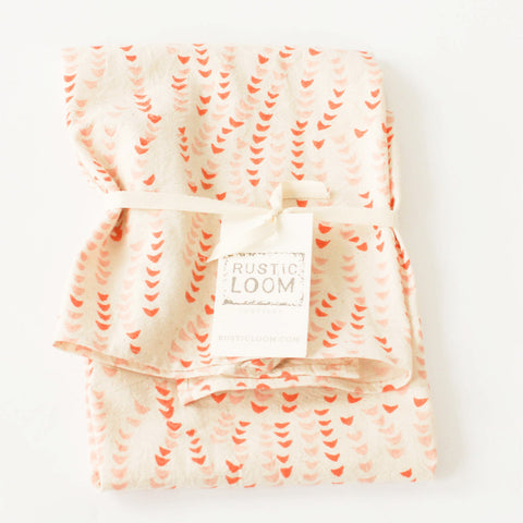 Orange + Pink Leaf Vine Cotton Blockprinted Tea Towel