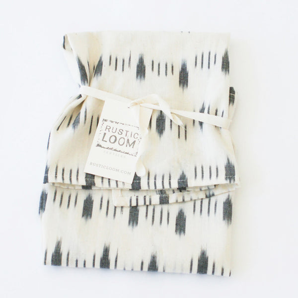 White Dotty Dash Cotton Ikat Woven Tea Towel