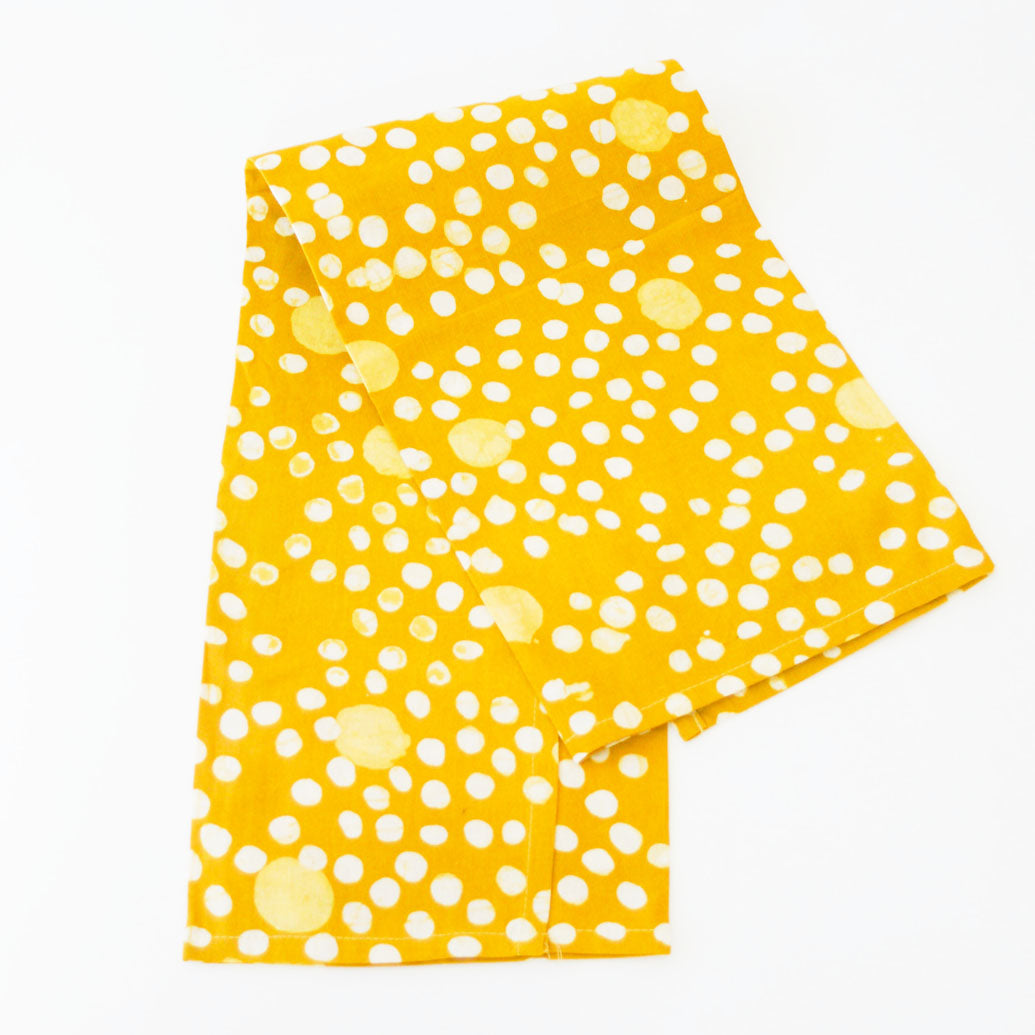 Maize Gold Coral Dot Handprinted Batik Cotton Kitchen Tea Towel