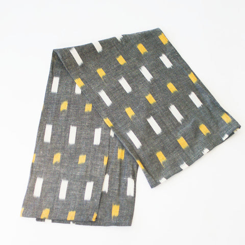 Grey Gold Check Cotton Ikat Woven Tea Towel