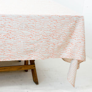 Orange, Pink, White Leaf Vine Cotton Blockprinted Tablecloth