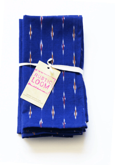 Ultramarine Blue Ikat Stripe Table Napkin Set