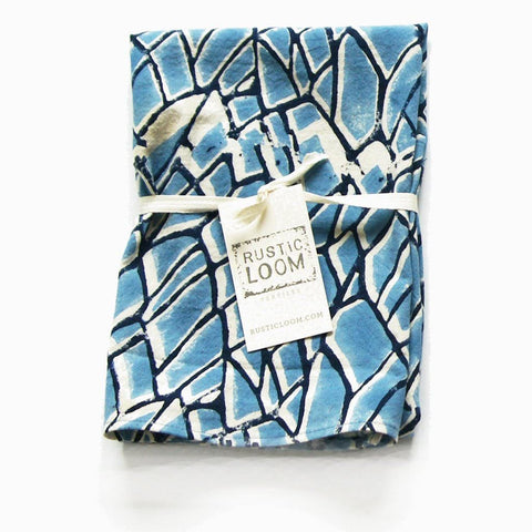 Blue Cotton Blockprint Branch Pattern Tea Towel