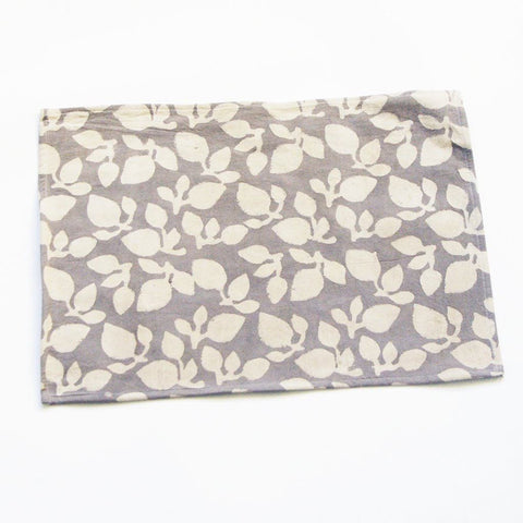 Handprinted Gray Leaf Print Placemat Set