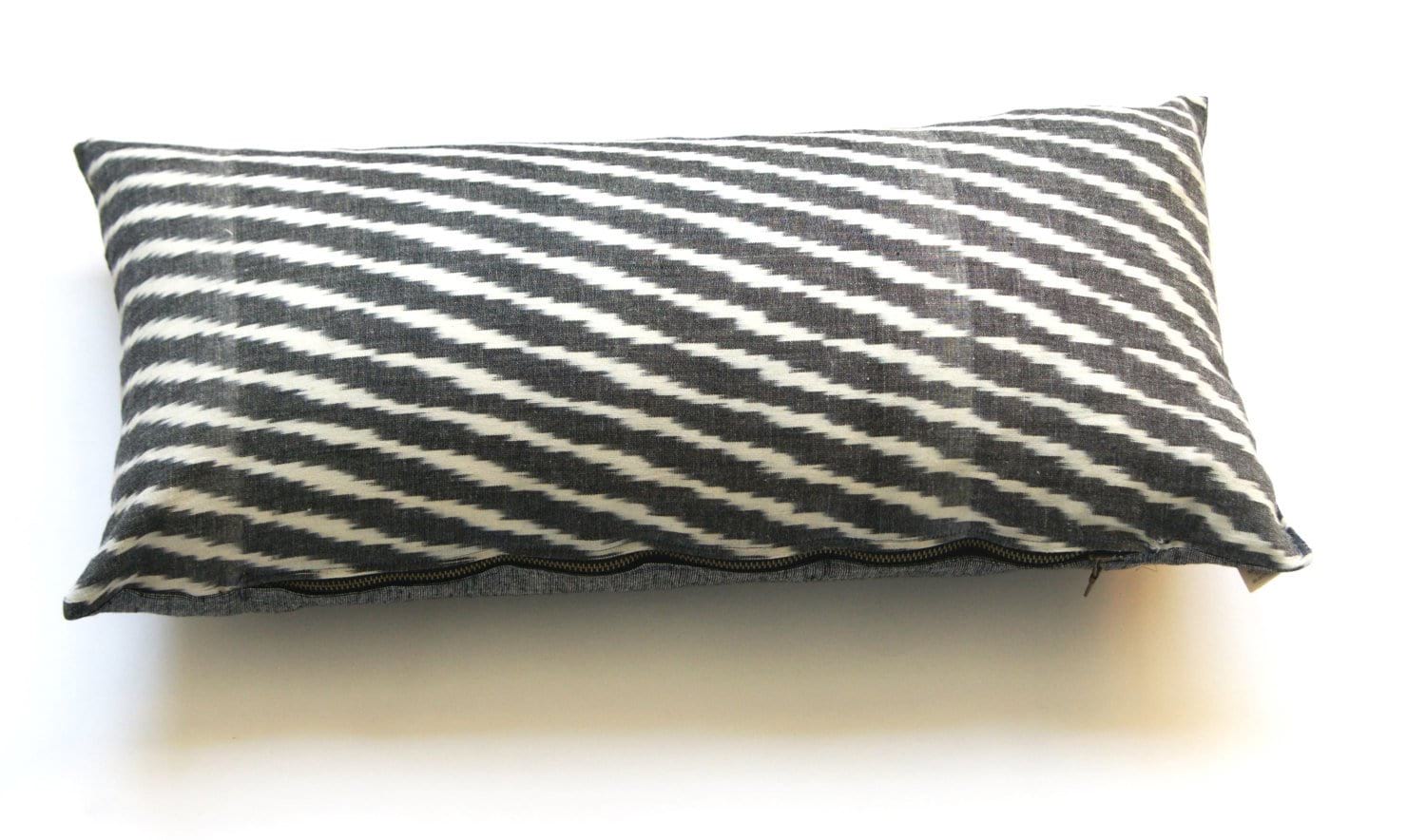 Grey Zebra Stripe Cotton Woven Ikat Lumbar Pillow 12 x 24
