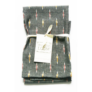 SOLD OUT Tea Towel Cotton Handwoven Ikat Grey Red Gold Dash