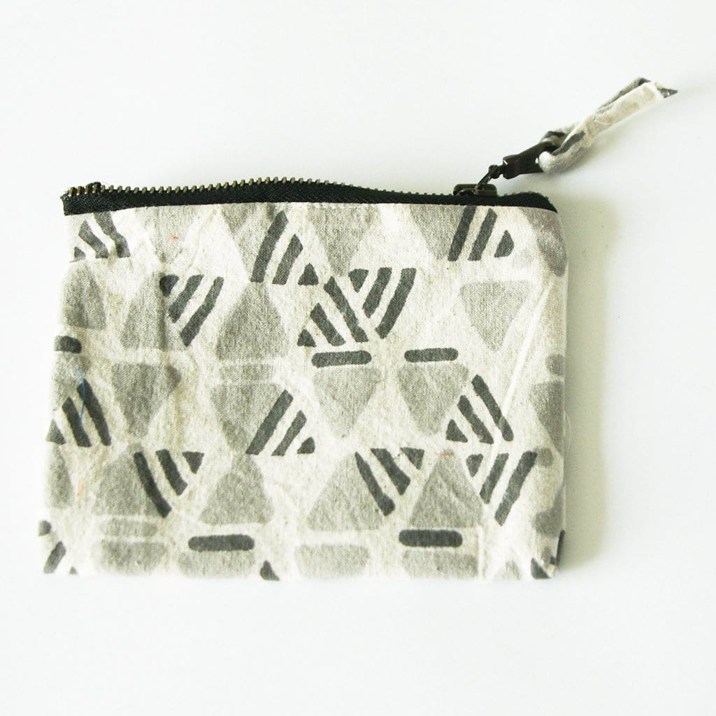 Grey Triangle Blockprinted Small Zipper Pouch