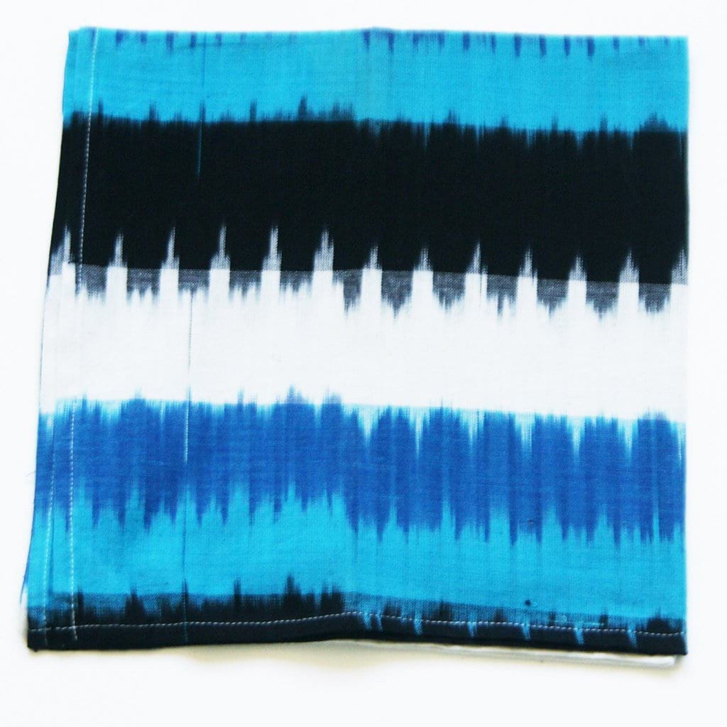 Ikat Dinner Napkin Set with Aqua Blue Wide Stripe