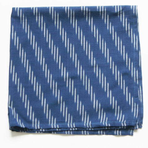 Indigo Blue Handwoven Ikat Dinner Napkin Diagonal Stripe