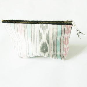 Ikat Stripe Cosmetic Bag Zipper Pouch Bridesmaid Gift Grey Pink Ikat