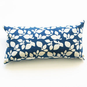Blue Leaf Cotton BLockprinted Lumbar Pillow 12 x 24