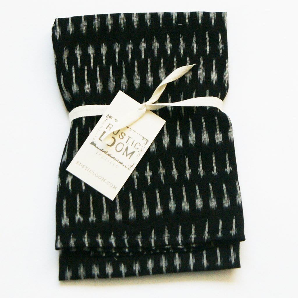 Black Grey Dash Kitchen Tea Towel Handwoven Cotton Ikat