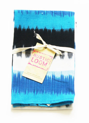 Blue Aqua Handwoven Ikat Wide Stripe Tea Towel