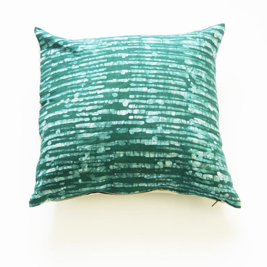 Emerald Green Thin Stripe Batik Blockprinted Linen Pillow Cover 20 x 20