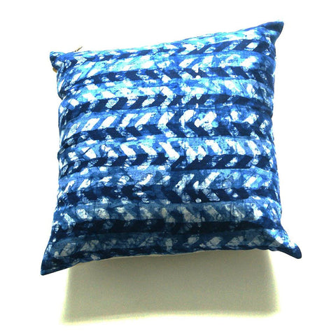 Blue Chevron Batik Blockprinted Linen Pillow  20 x 20