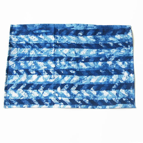 Linen Placemat Indigo Blue Chevron Hand Batik Block Printed Set of 4