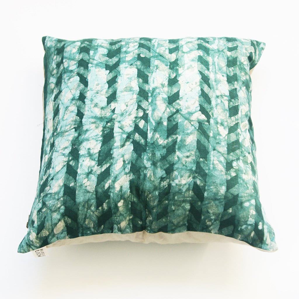 Emerald Green Chevron Linen Batik Blockprinted Pillow 20 x 20