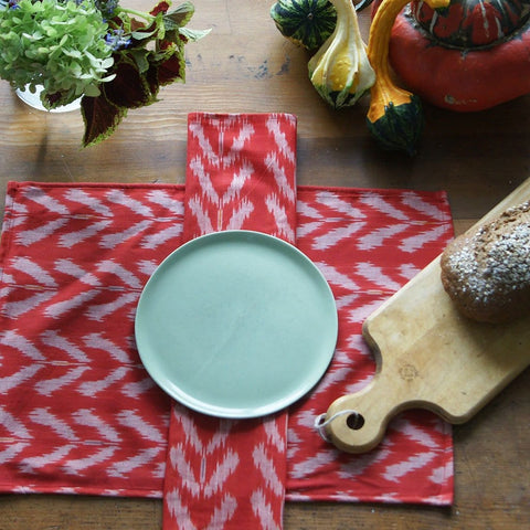 Blood Orange Tulip Cotton Ikat Woven Dinner Napkin  Set of 4