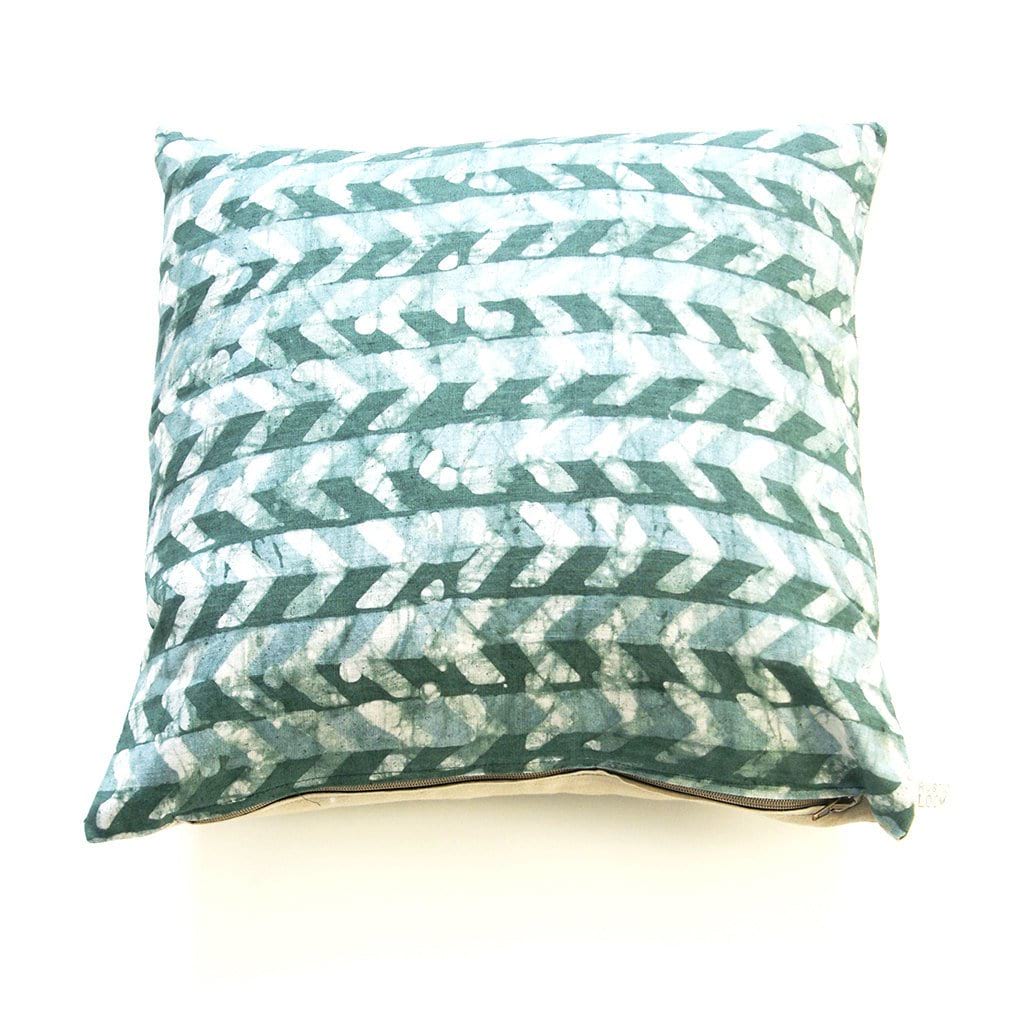 Teal Green Linen Pillow Cover Chevron Batik Blockprinted