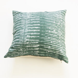 Teal Green Thin Stripe Batik Linen Pillow 20 x 20