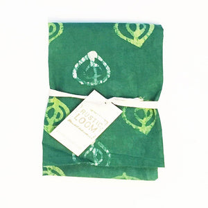 SALE: Kitchen Tea Towel Handprinted Cotton Batik Green Fig