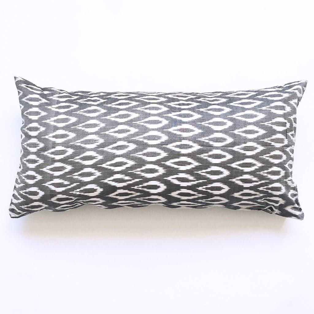 Grey Oval Cotton Woven Ikat Lumbar Toss Pillow 12 x 24