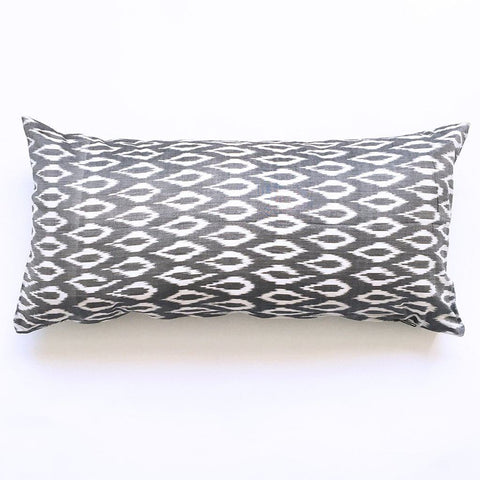 Grey Oval Cotton Woven Ikat Lumbar Toss Pillow 12 x 24