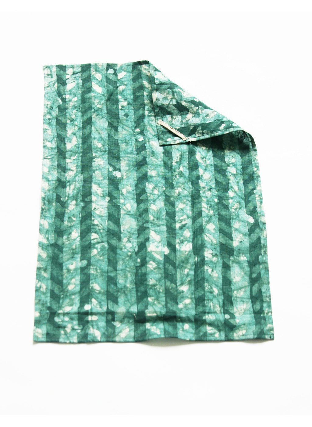 SOLD OUT Emerald Green Chevron Linen Kitchen Tea Towel Handprinted Batik