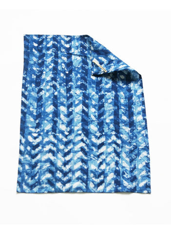Indigo Blue Linen Chevron Kitchen Tea Towel Handprinted Batik