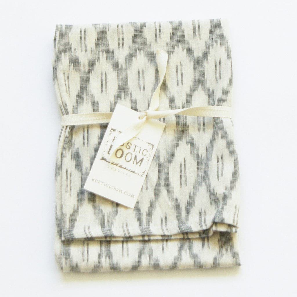 White Ogee Pattern Handwoven Cotton Ikat Tea Towel