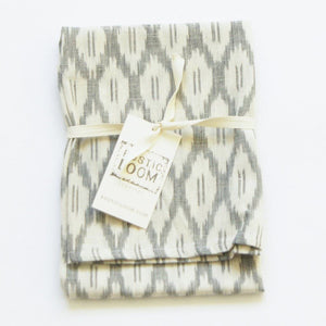 White Ogee Pattern Handwoven Cotton Ikat Tea Towel