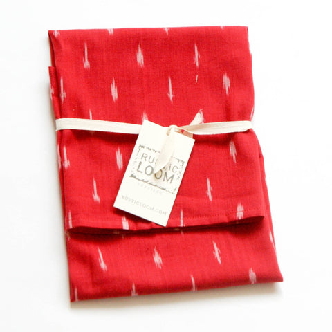 Red White Dot Handwoven Cotton Ikat Tea Towel