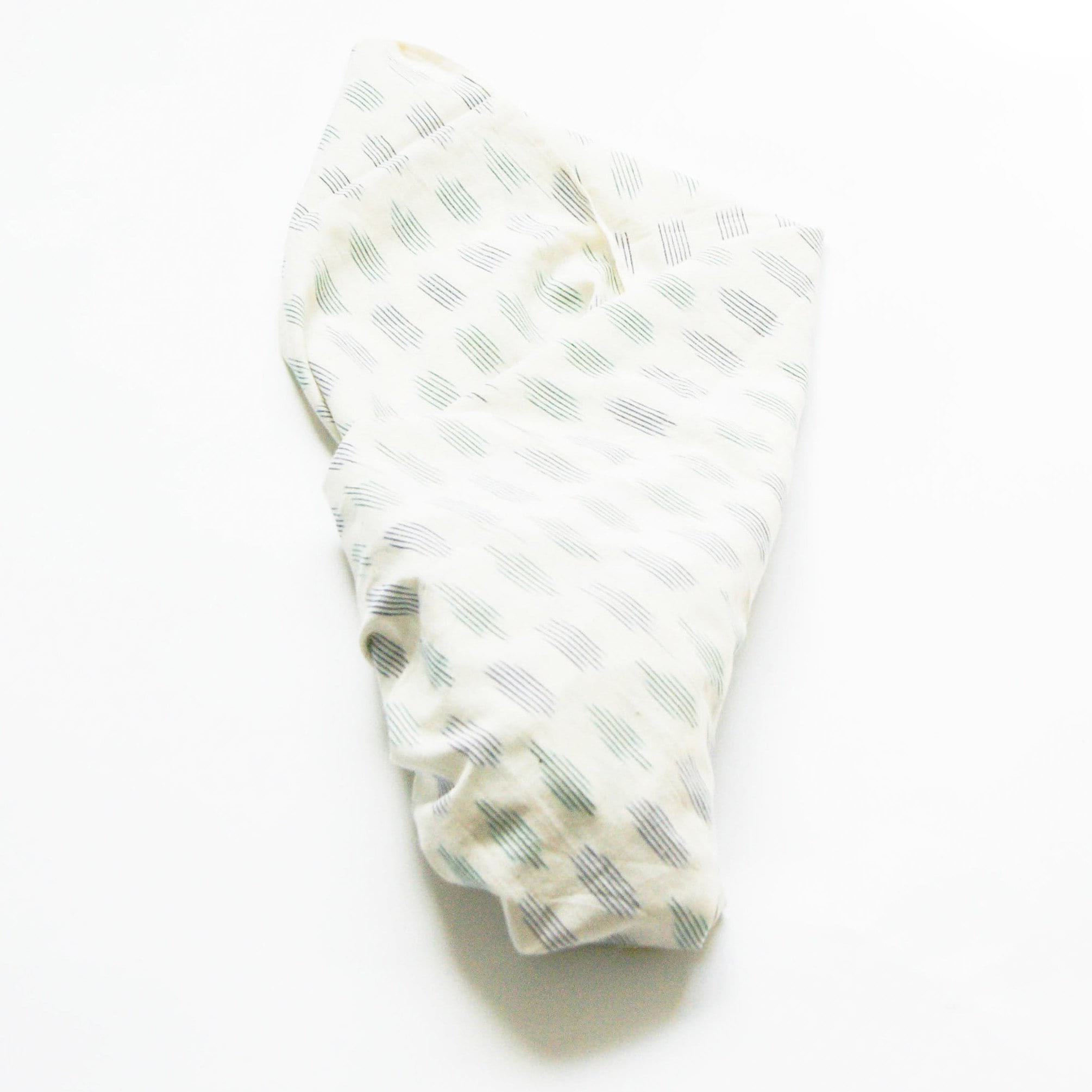 White Blue Green Dot Baby Swaddle Handwoven Ikat Blanket