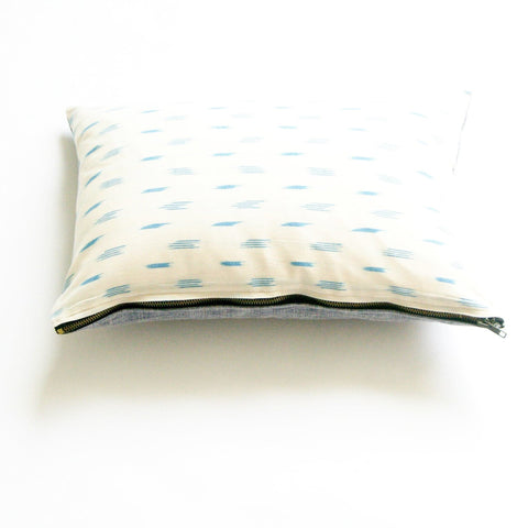 White Blue Dot Handwoven Cotton Ikat Lumbar Pillow