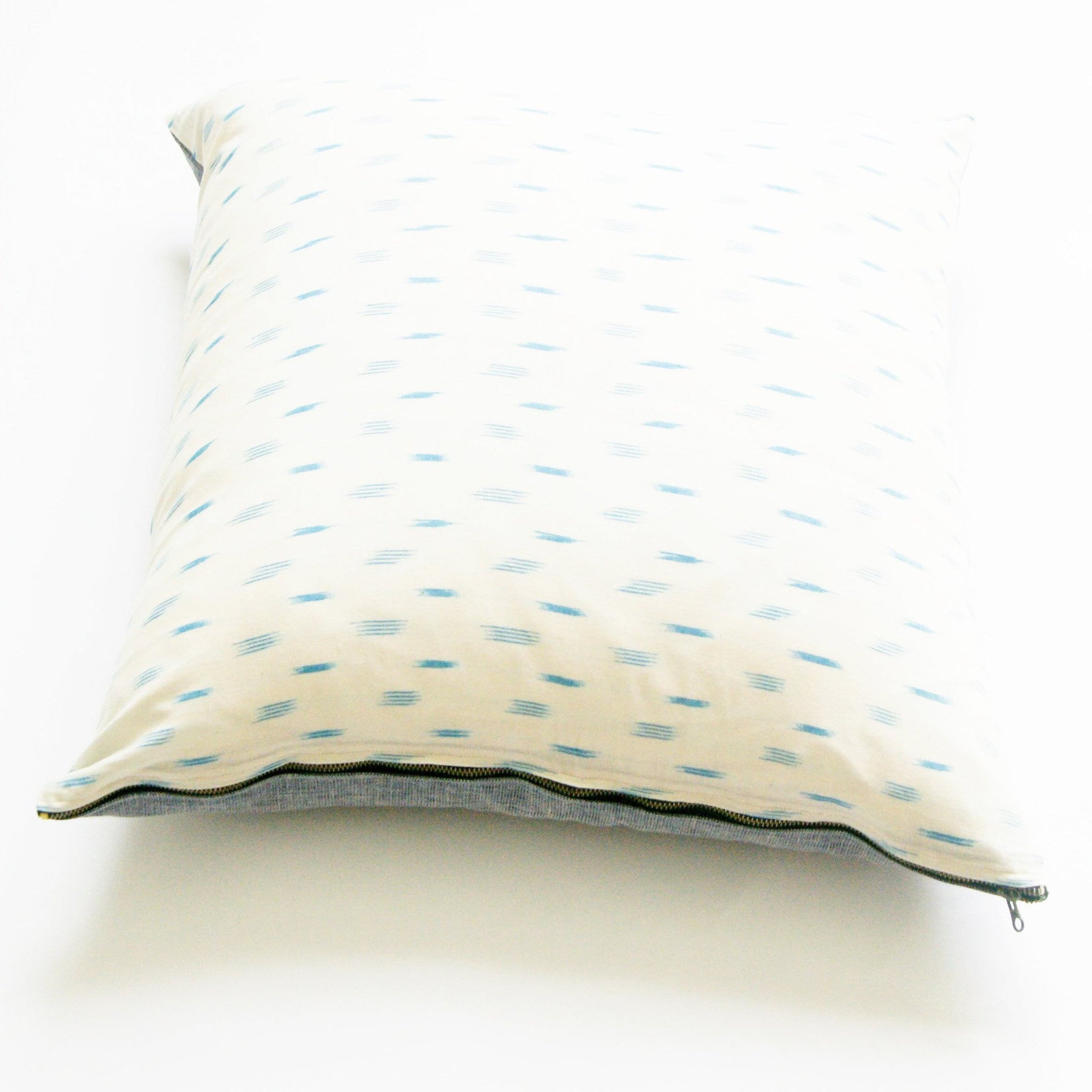 White Blue Dash Ikat Cotton Ikat Throw Pillow 22 x 22