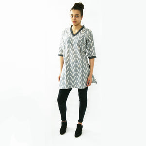 Grey Tulip Cotton Tunic Top Artisan Made Ikat