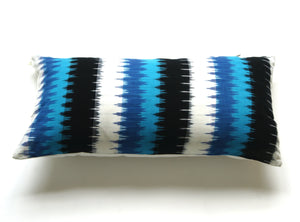 Lumbar Toss Pillow Blue Ikat Wide Stripe Handwoven