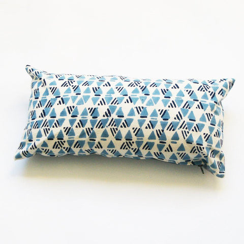 Blue Triangle Cotton Cotton Blockprinted Lumbar Pillow 12 x 24