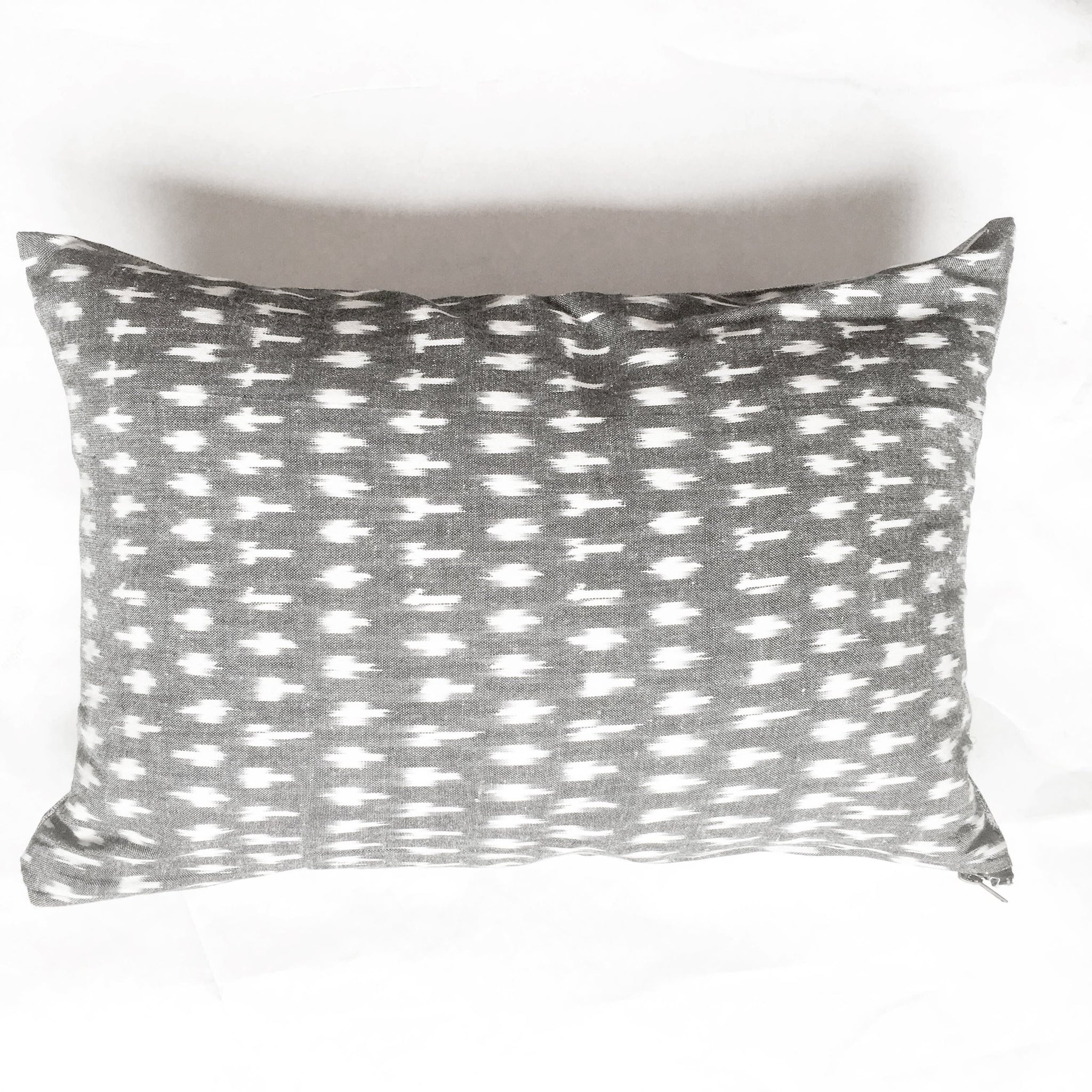 Grey White Dash Cotton Ikat Lumbar Pillow 12 x 18