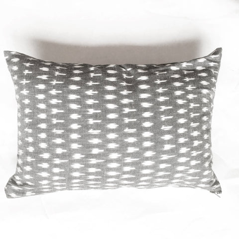 Grey White Dash Cotton Ikat Lumbar Pillow 12 x 18